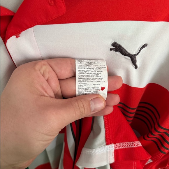 Men’s L Red/White/Gray Striped Puma Lightweight, Athletic, Short Sleeve Polo - Picture 5 of 6